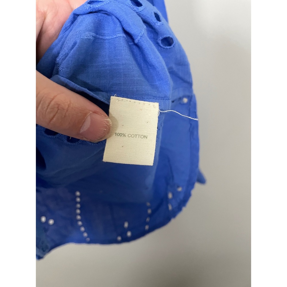 Anthropologie Forever That Girl Blue Puff Sleeve Cotton Eyelet Button Down - Picture 9 of 10